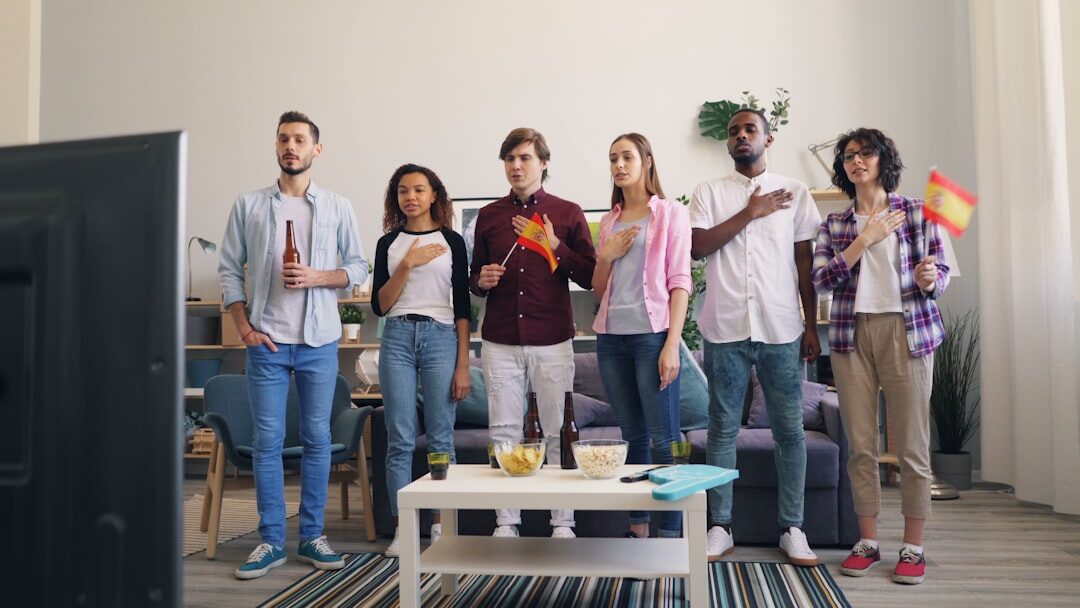crowd watching television