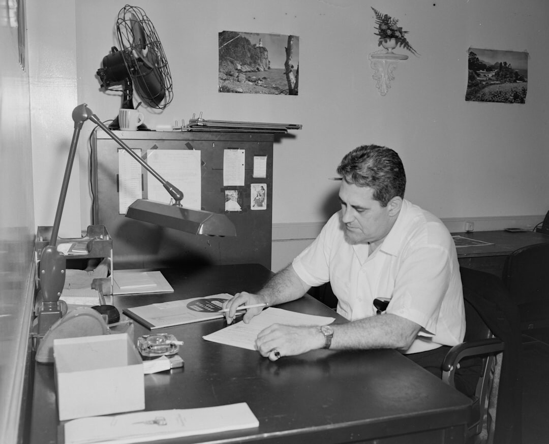 script writer at desk