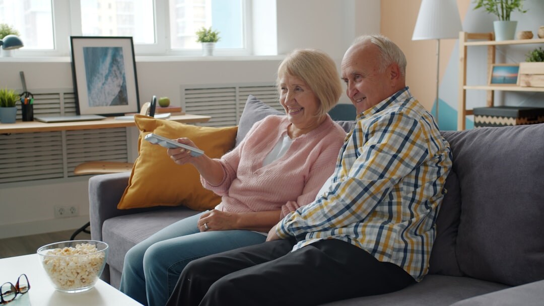 family watching tv at home
